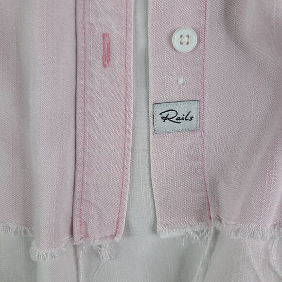 Rails XS Ingrid Raw Button Up Dusty Rose Chambray Long Sleeve Boho Coastal - Picture 6 of 13